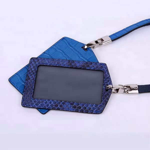 Embossed Crocodile Cowhide Lanyard & ID Card Holder a Luxury Edition